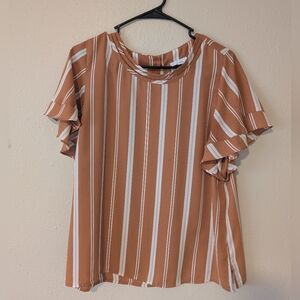 Liz Claiborne Orange and White Ruffle Sleeve Blouse